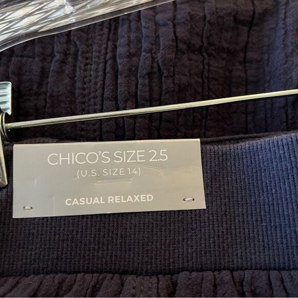 Chico's Crinkle Cotton Joggers Relaxed Pants Coastal Roll Tab 2.5 / L / 14 NEW - Picture 9 of 10